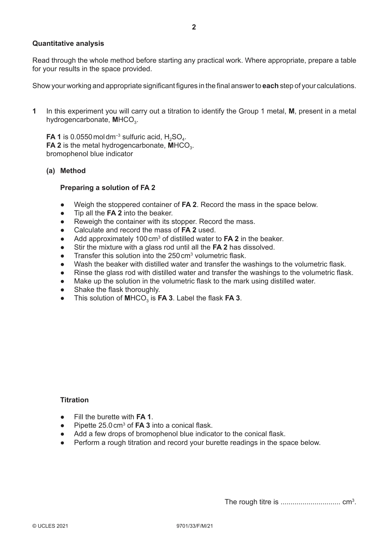 Cambridge A Level Chemistry 9701 2021 Feb/March Paper 3 · Variant 3 question paper, page 2 of 12