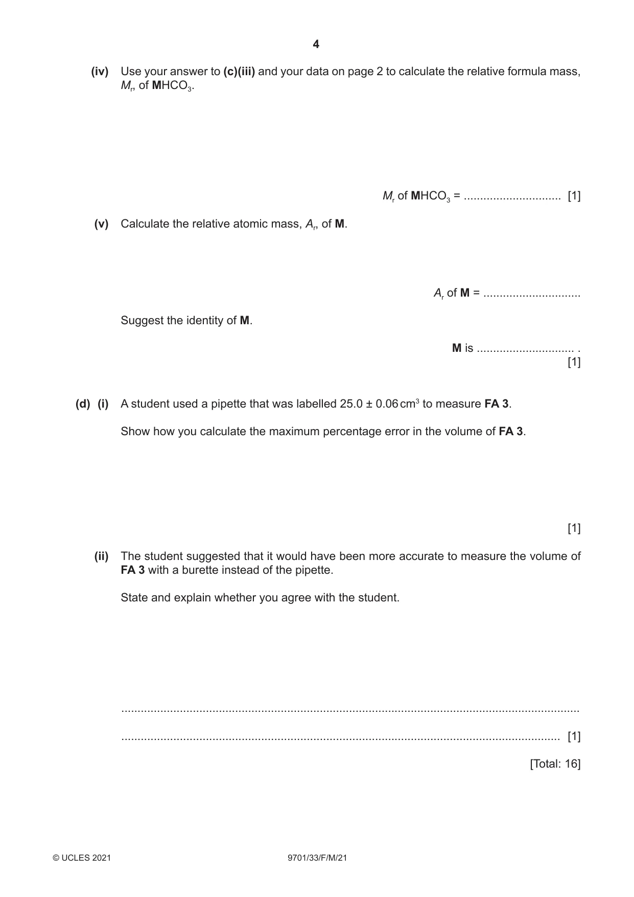 Cambridge A Level Chemistry 9701 2021 Feb/March Paper 3 · Variant 3 question paper, page 4 of 12