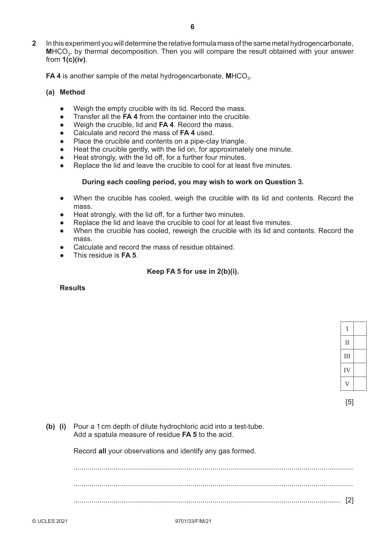 Cambridge A Level Chemistry 9701 2021 Feb/March Paper 3 · Variant 3 question paper, page 6 of 12