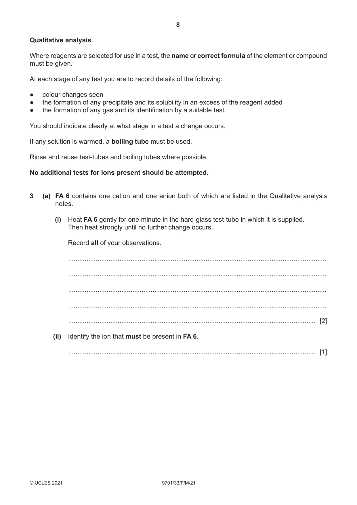 Cambridge A Level Chemistry 9701 2021 Feb/March Paper 3 · Variant 3 question paper, page 8 of 12