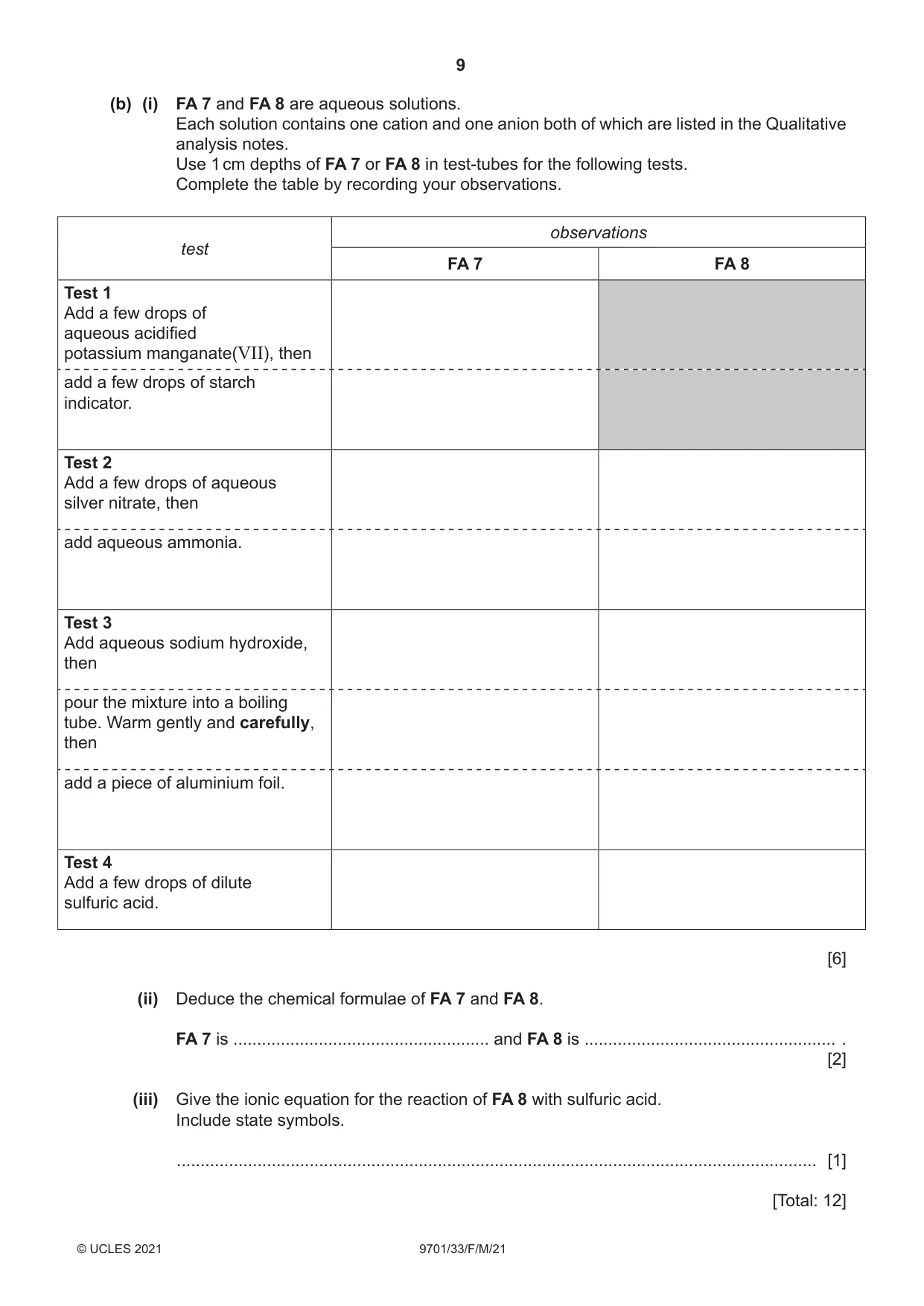 Cambridge A Level Chemistry 9701 2021 Feb/March Paper 3 · Variant 3 question paper, page 9 of 12