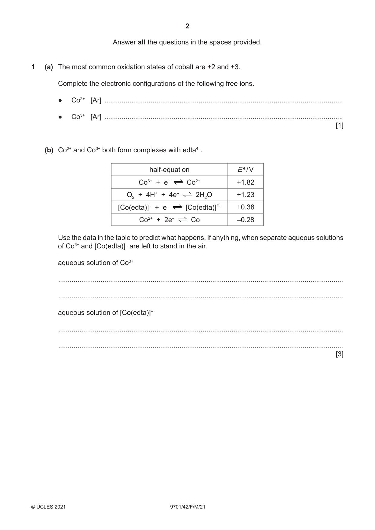 Cambridge A Level Chemistry 9701 2021 Feb/March Paper 4 · Variant 2 question paper, page 2 of 28