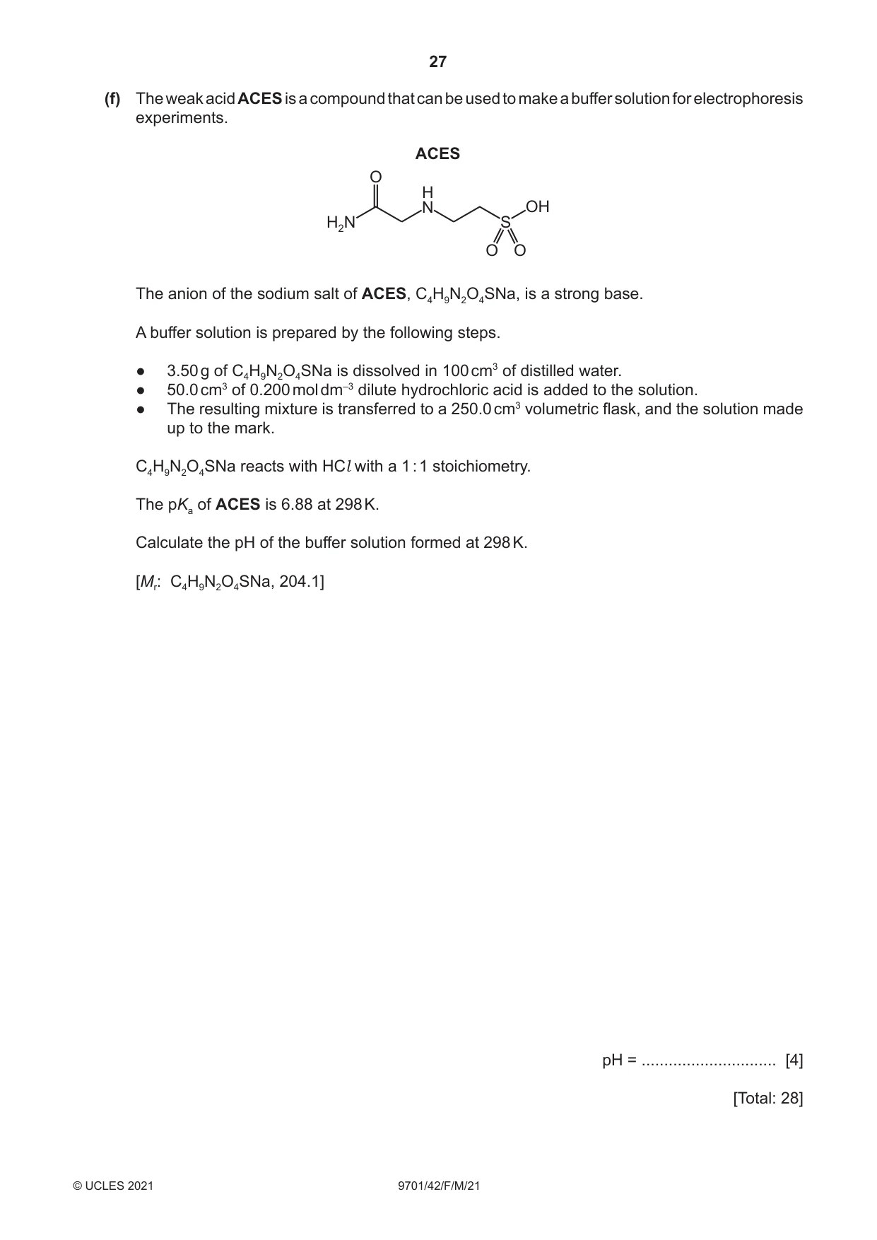 Cambridge A Level Chemistry 9701 2021 Feb/March Paper 4 · Variant 2 question paper, page 27 of 28