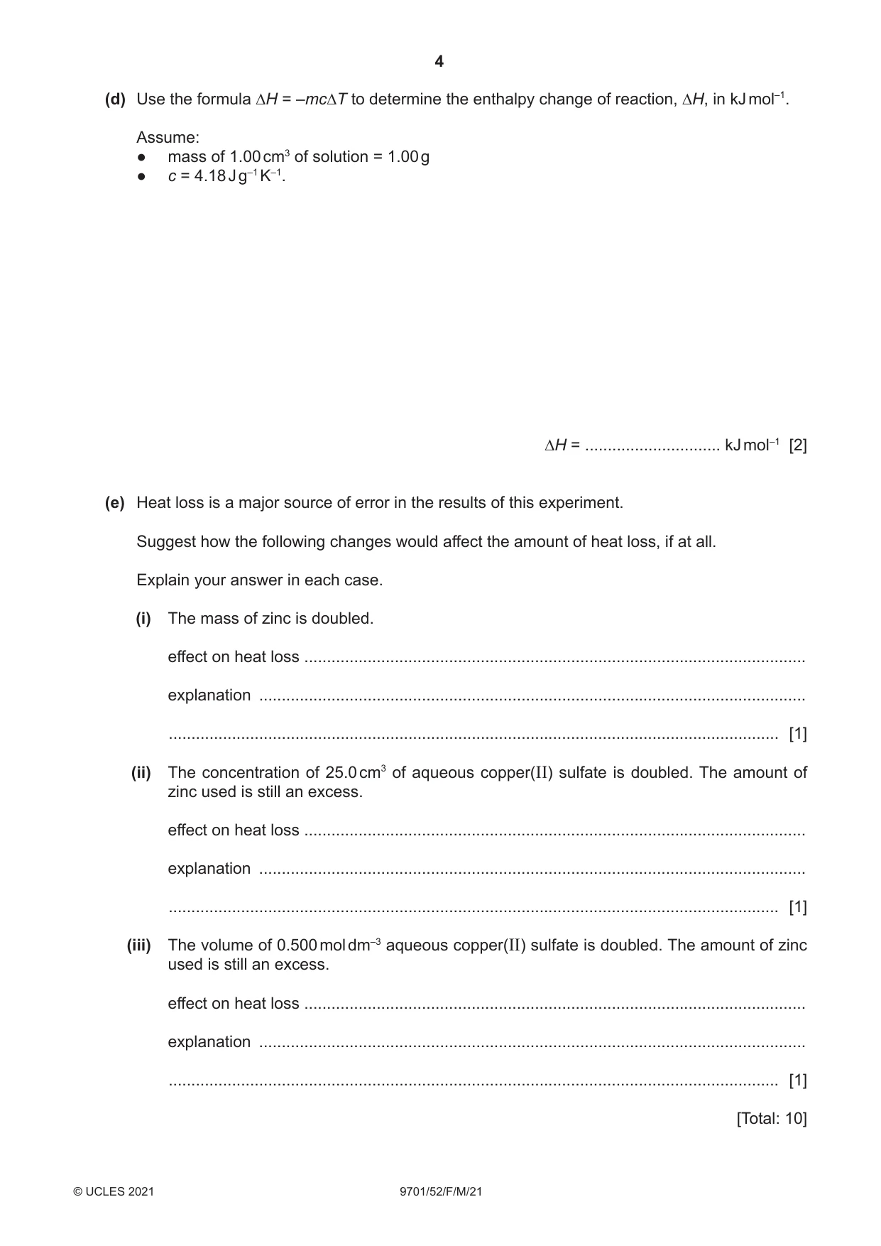 Cambridge A Level Chemistry 9701 2021 Feb/March Paper 5 · Variant 2 question paper, page 4 of 8
