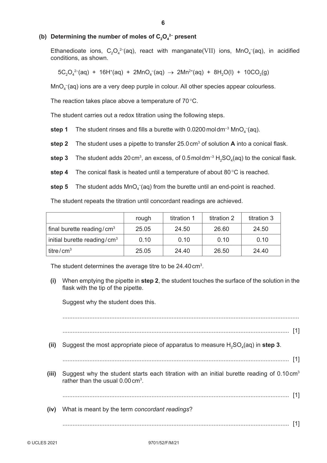 Cambridge A Level Chemistry 9701 2021 Feb/March Paper 5 · Variant 2 question paper, page 6 of 8