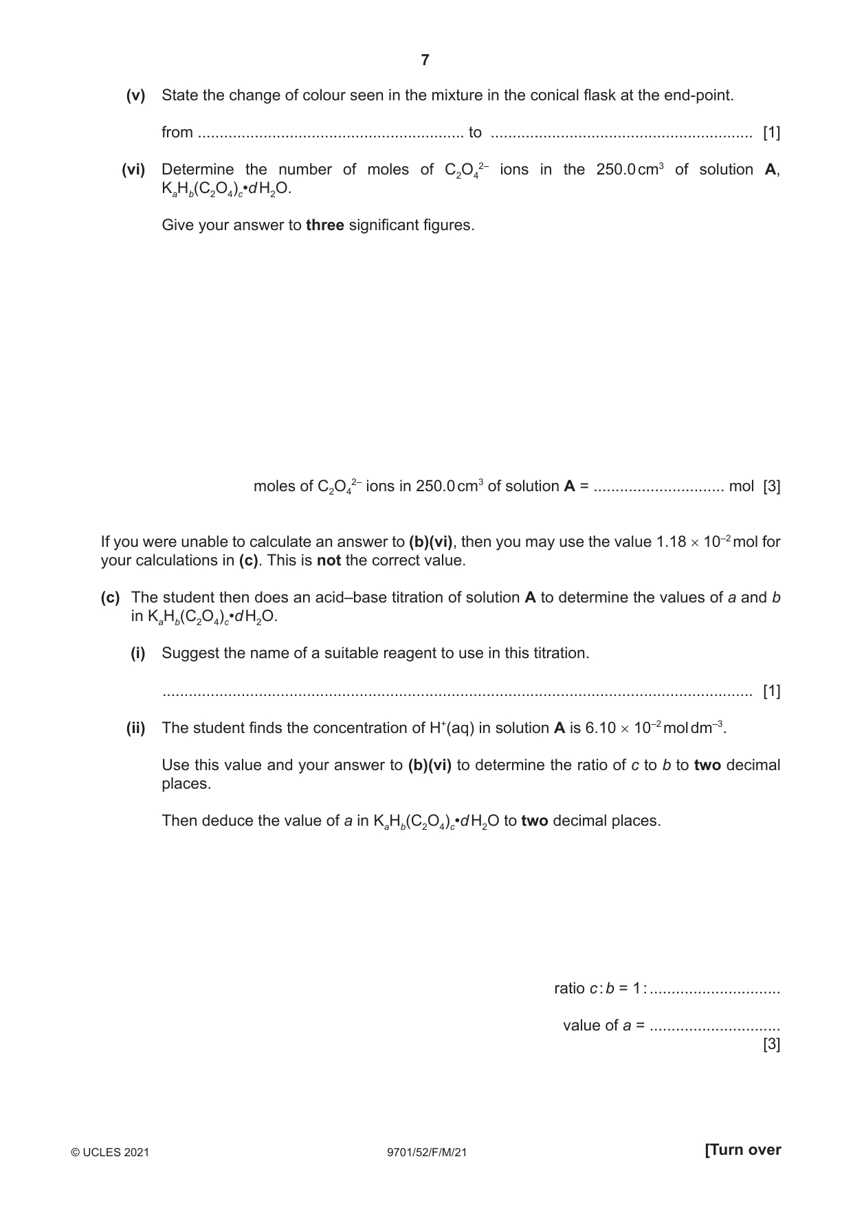 Cambridge A Level Chemistry 9701 2021 Feb/March Paper 5 · Variant 2 question paper, page 7 of 8