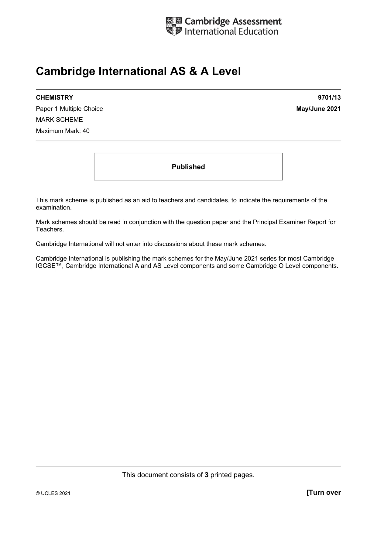 Mark scheme, page 1 of 3