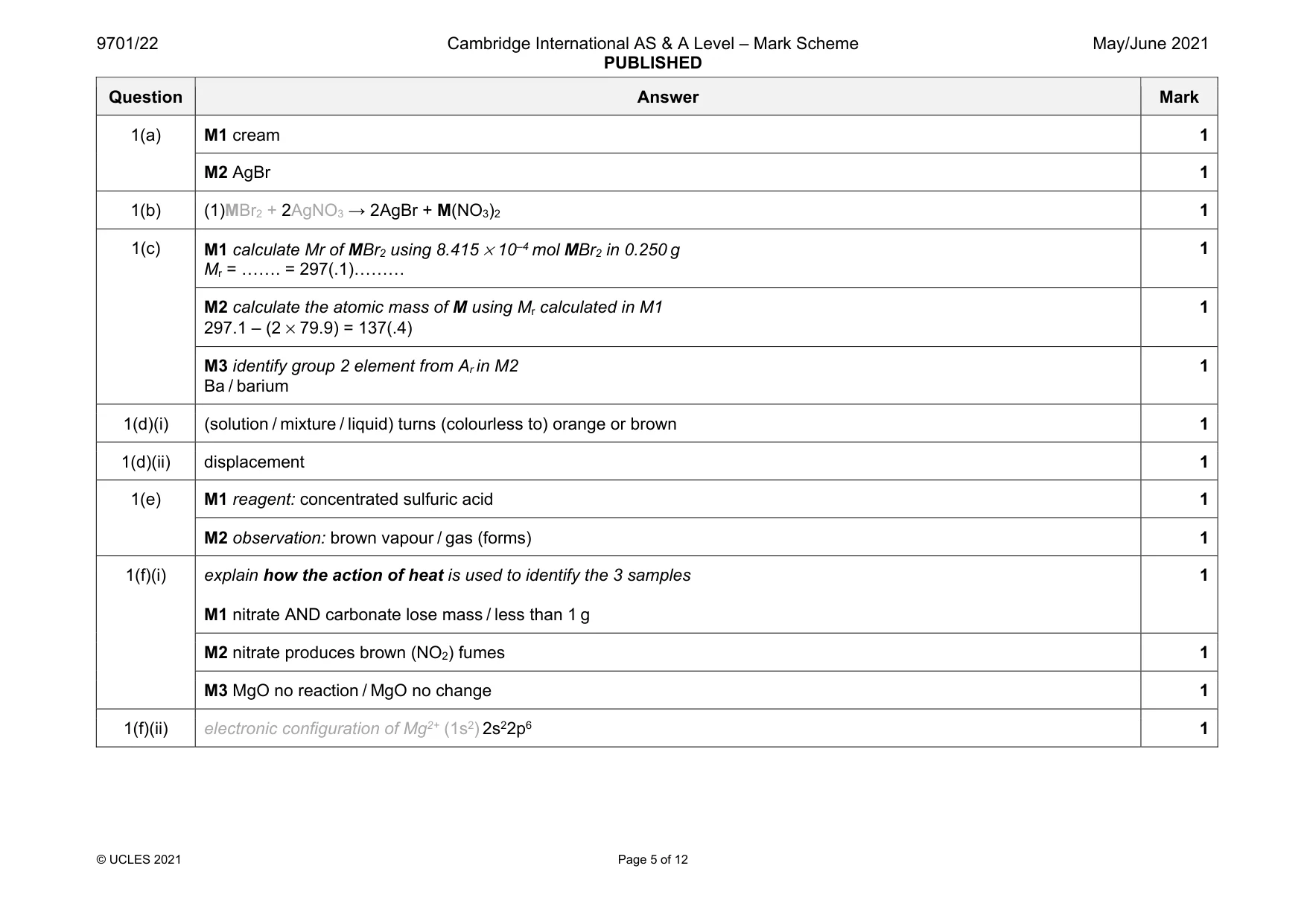 Mark scheme, page 5 of 12