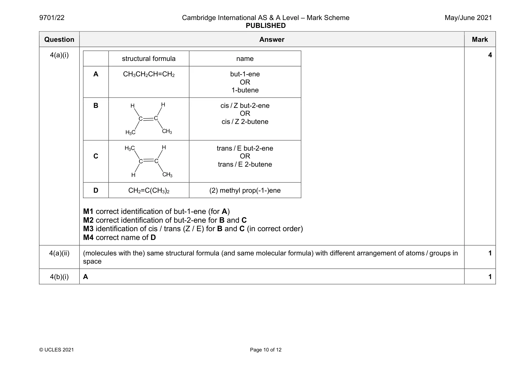 Mark scheme, page 10 of 12
