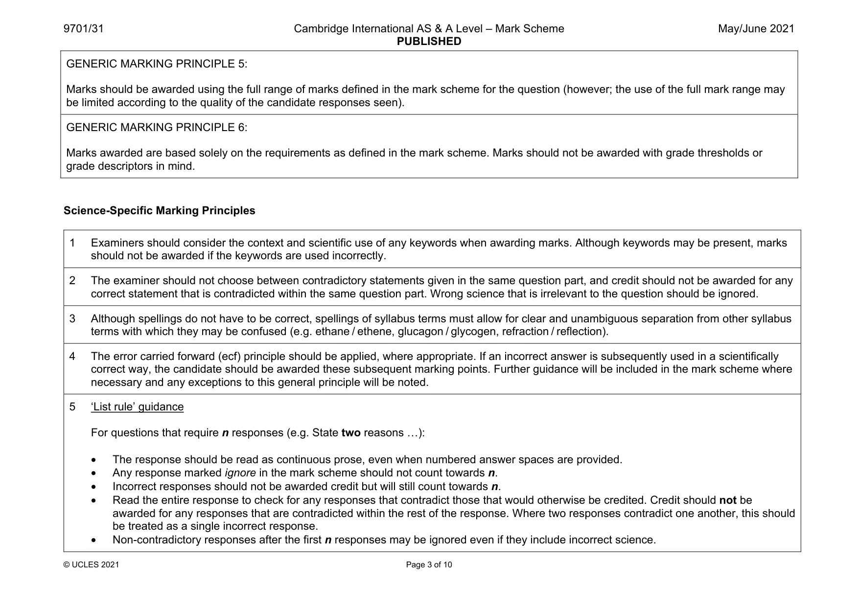 Mark scheme, page 3 of 10