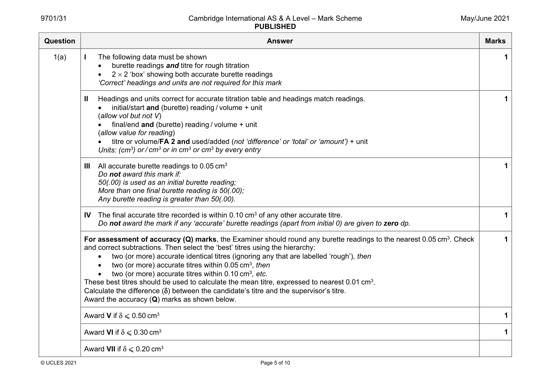 Mark scheme, page 5 of 10