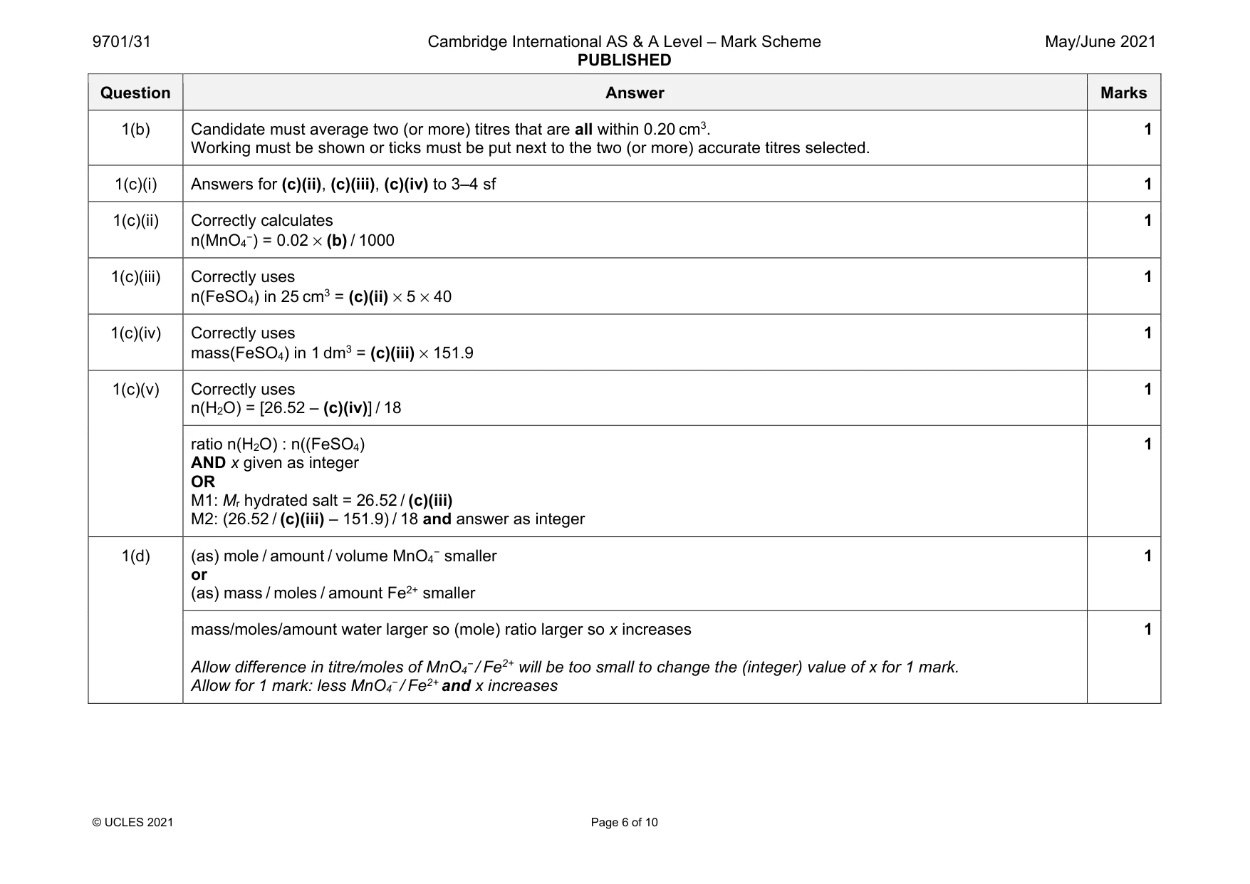 Mark scheme, page 6 of 10