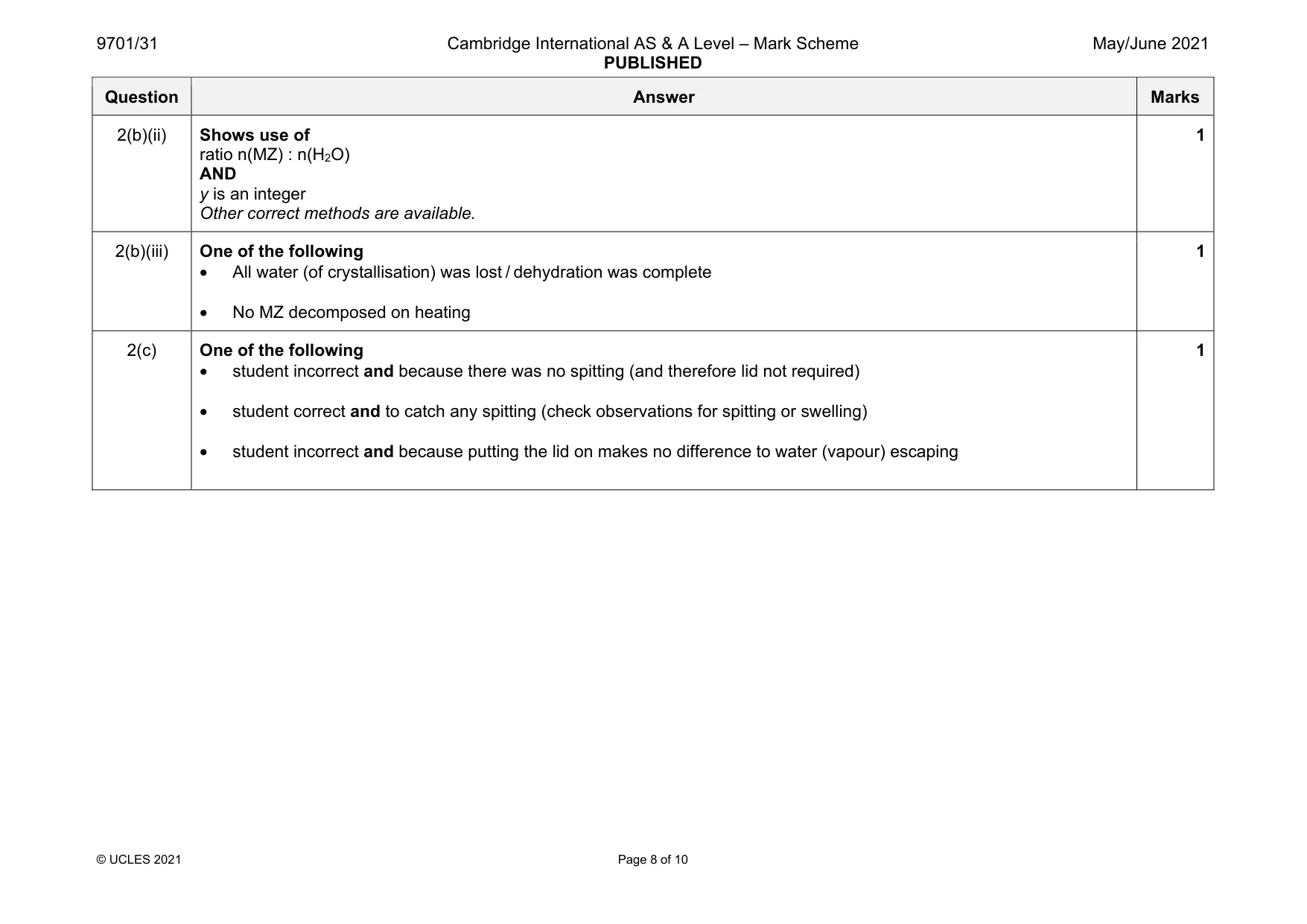 Mark scheme, page 8 of 10
