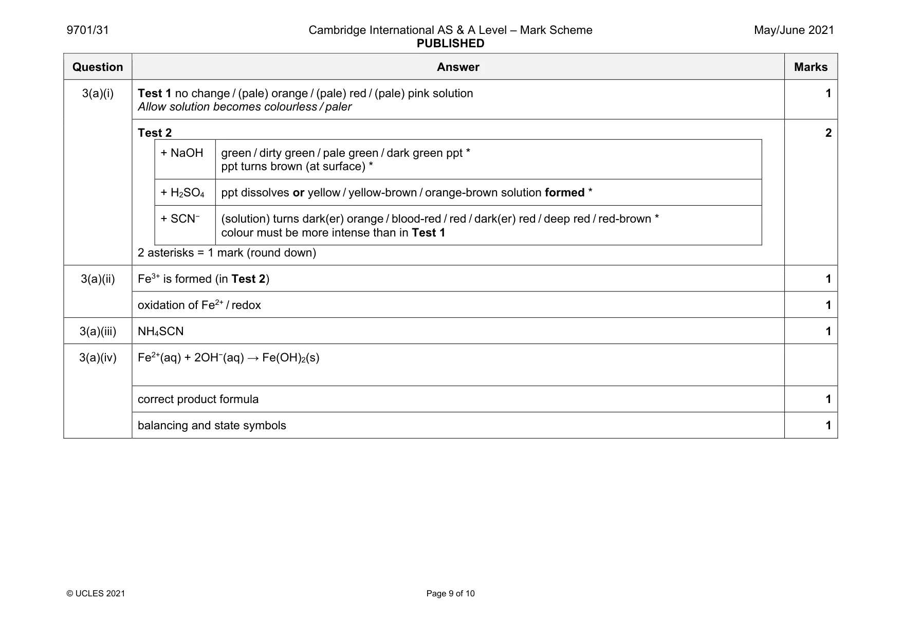Mark scheme, page 9 of 10