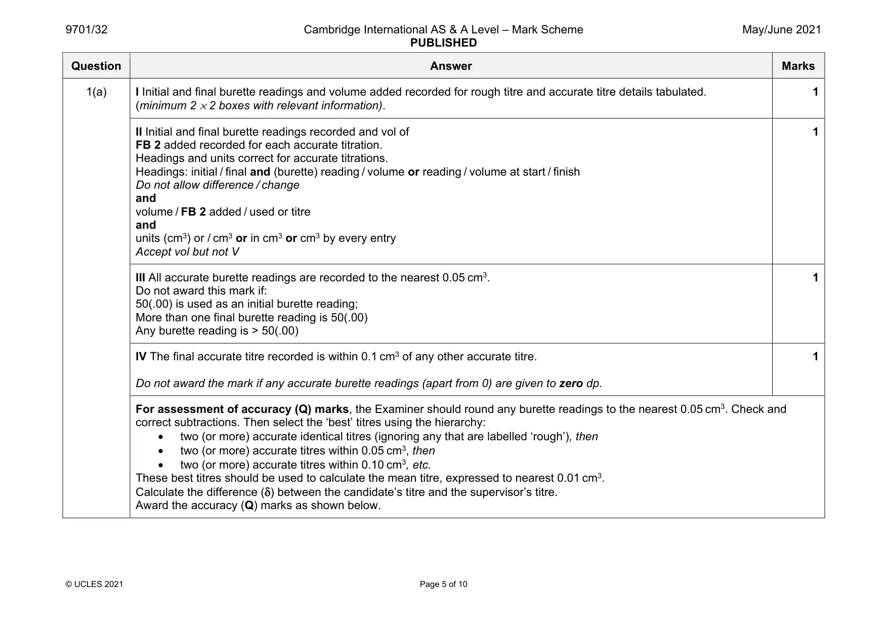 Mark scheme, page 5 of 10