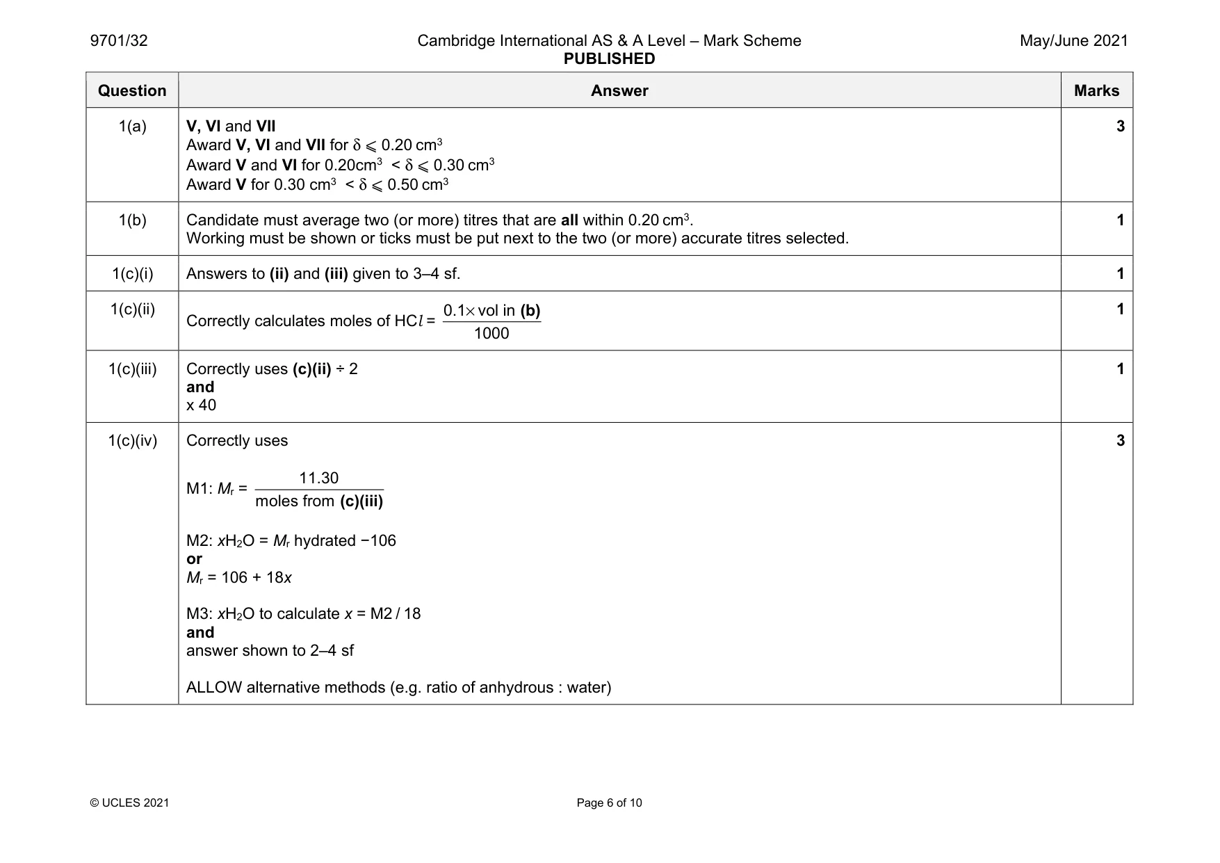 Mark scheme, page 6 of 10