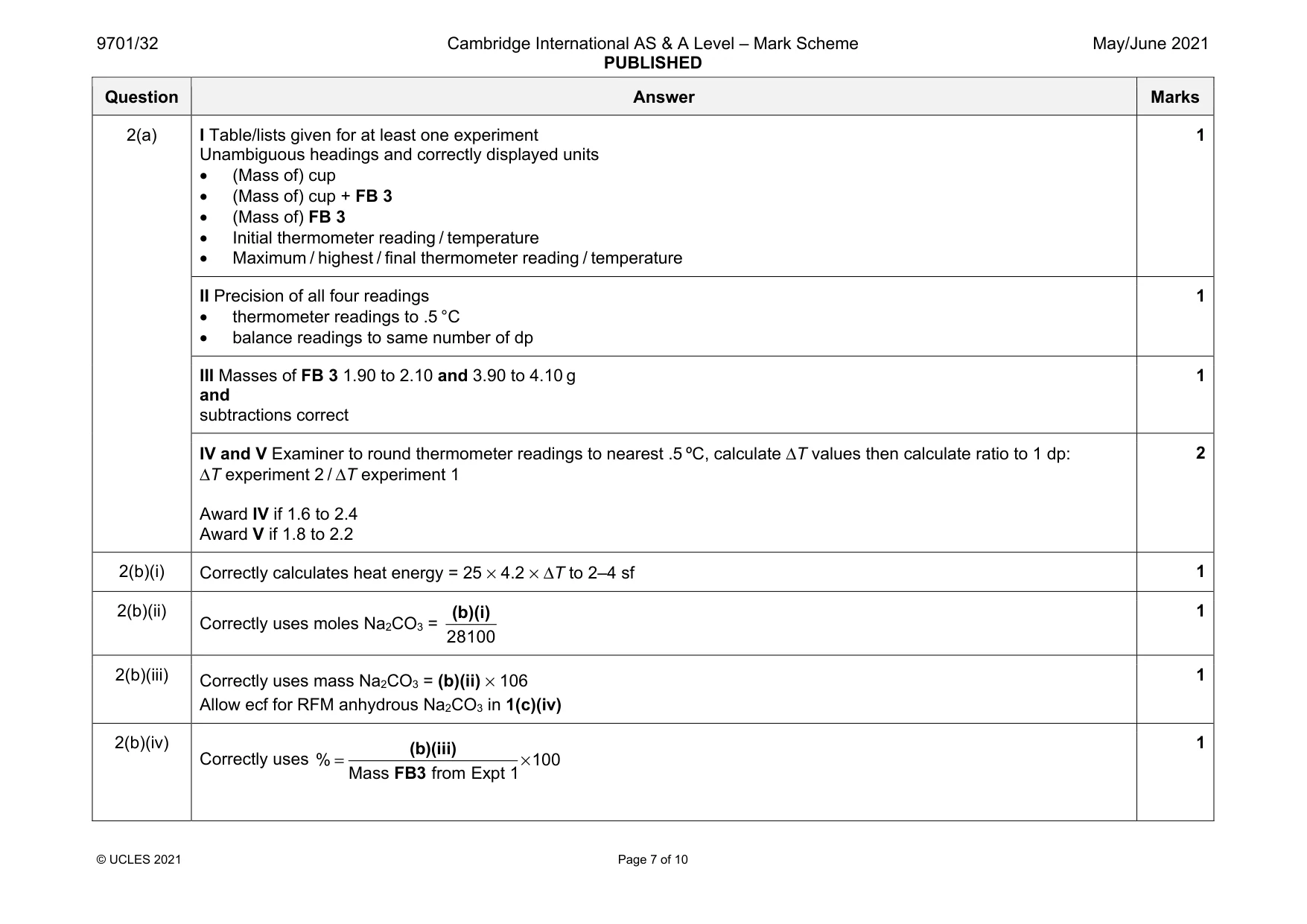 Mark scheme, page 7 of 10