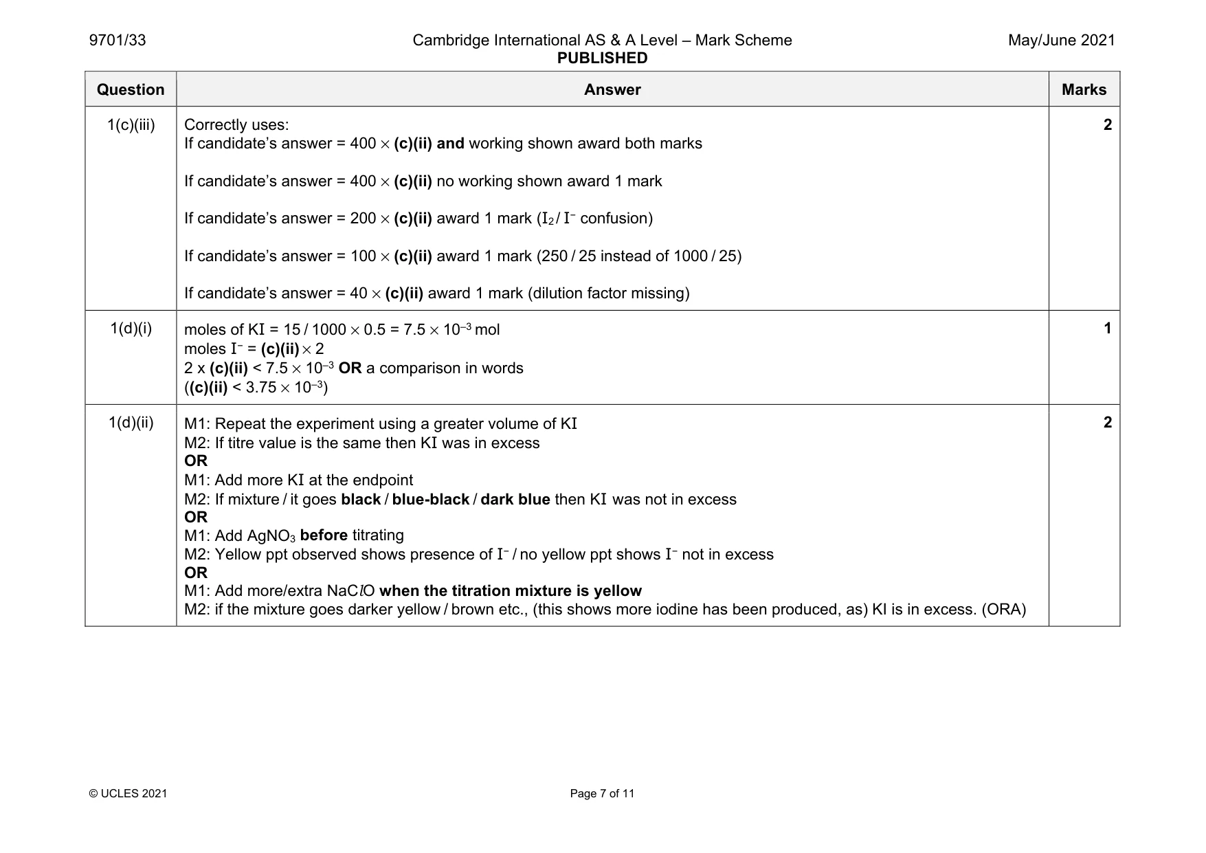 Mark scheme, page 7 of 11