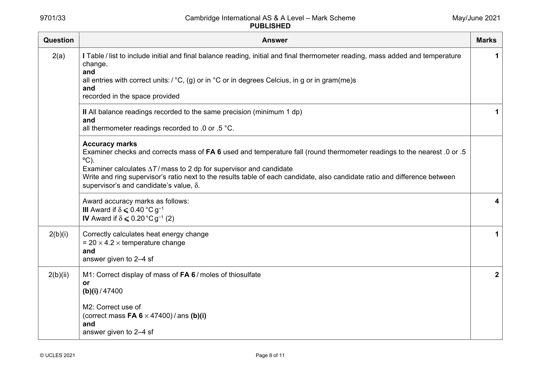 Mark scheme, page 8 of 11