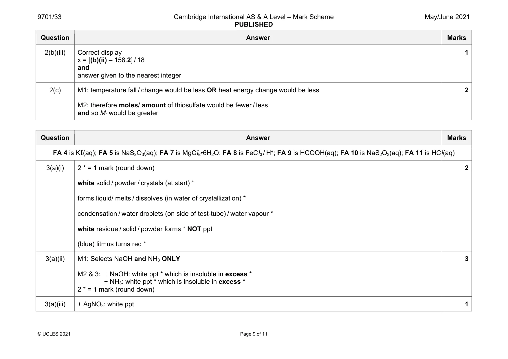 Mark scheme, page 9 of 11