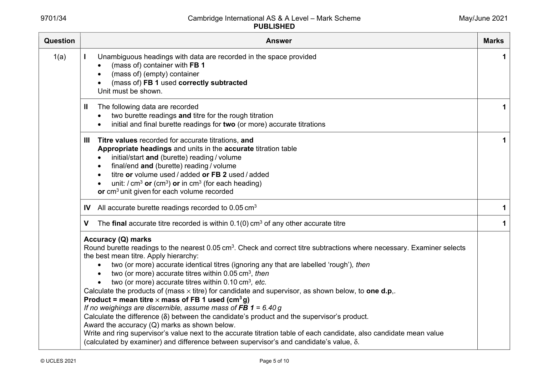 Mark scheme, page 5 of 10