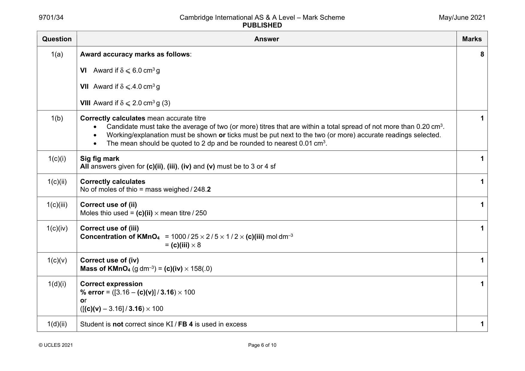 Mark scheme, page 6 of 10
