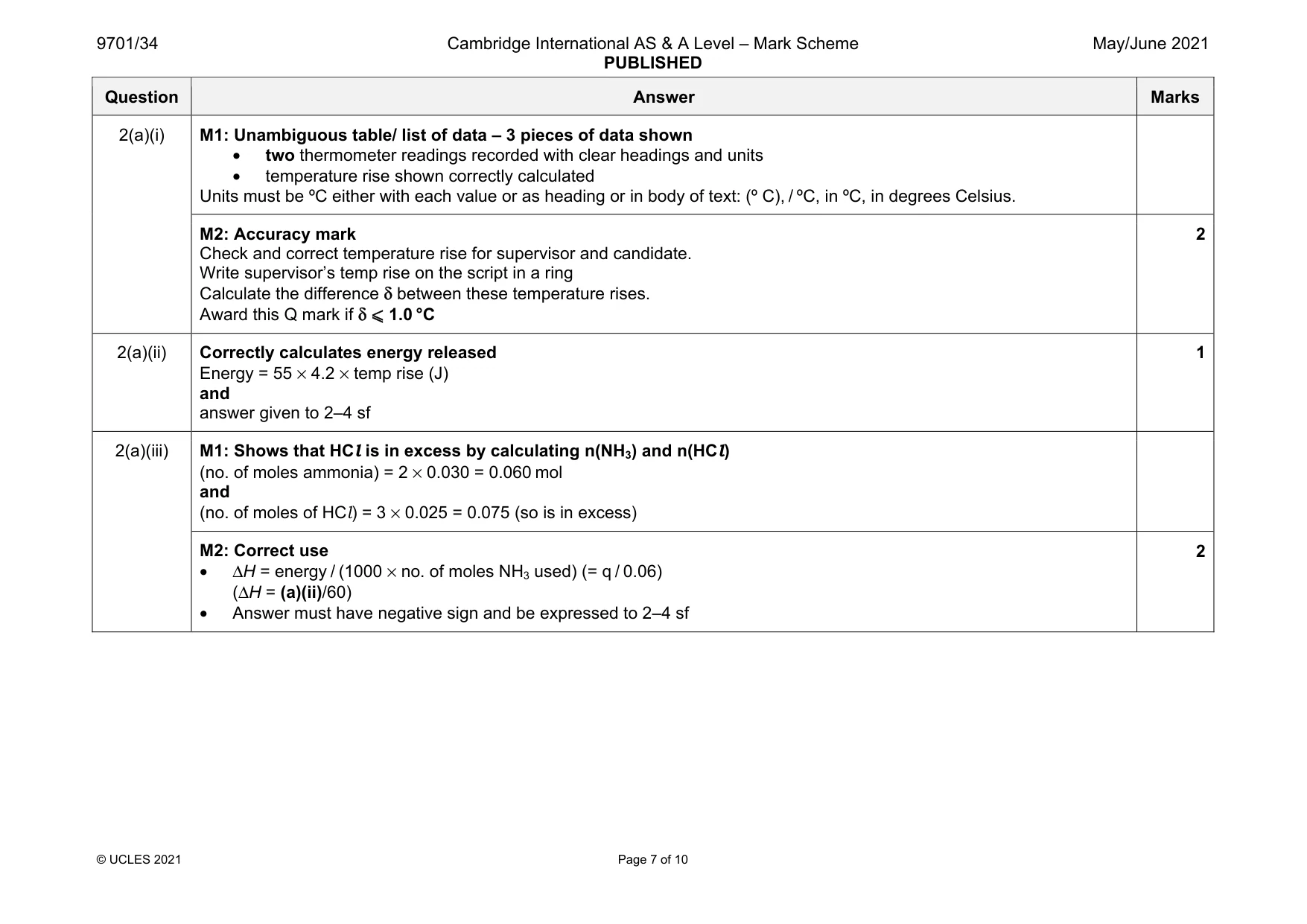 Mark scheme, page 7 of 10