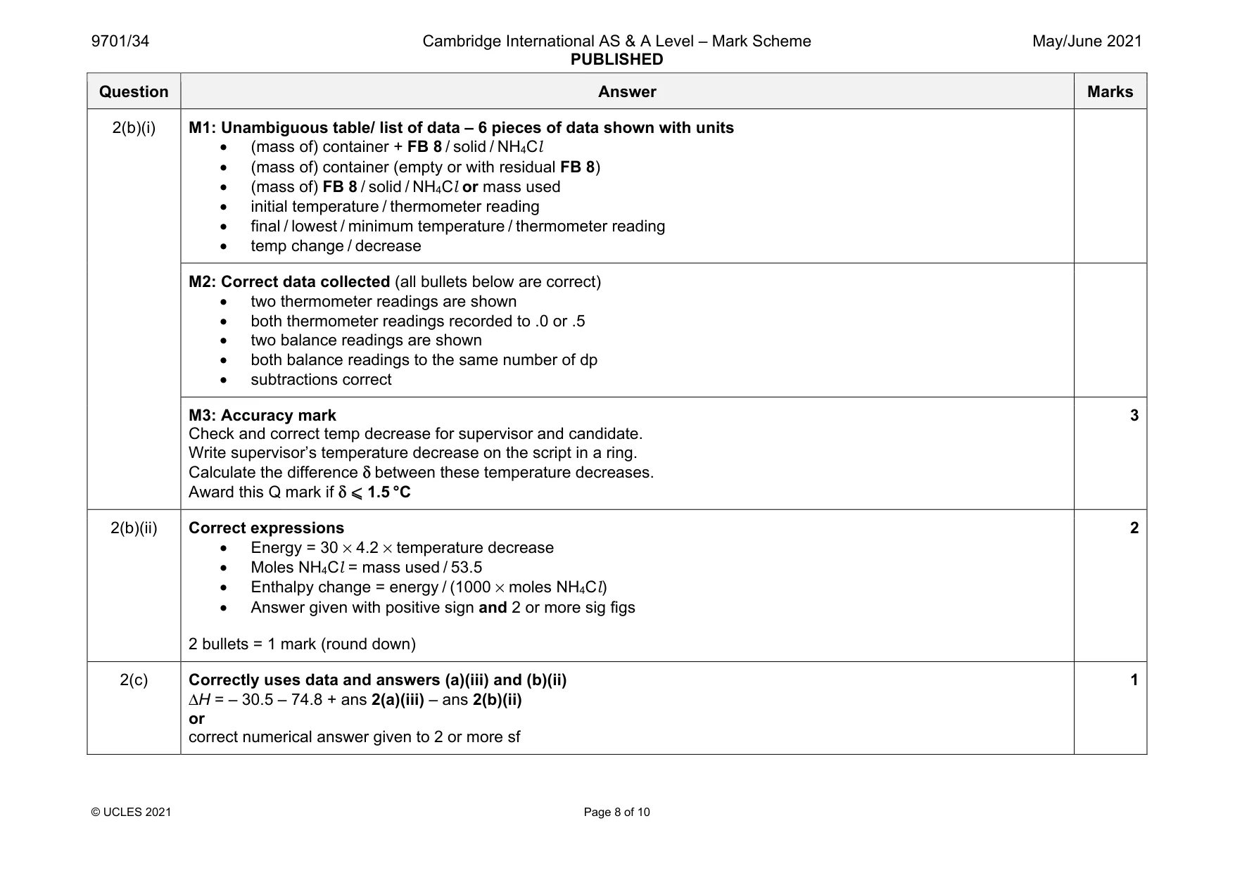 Mark scheme, page 8 of 10