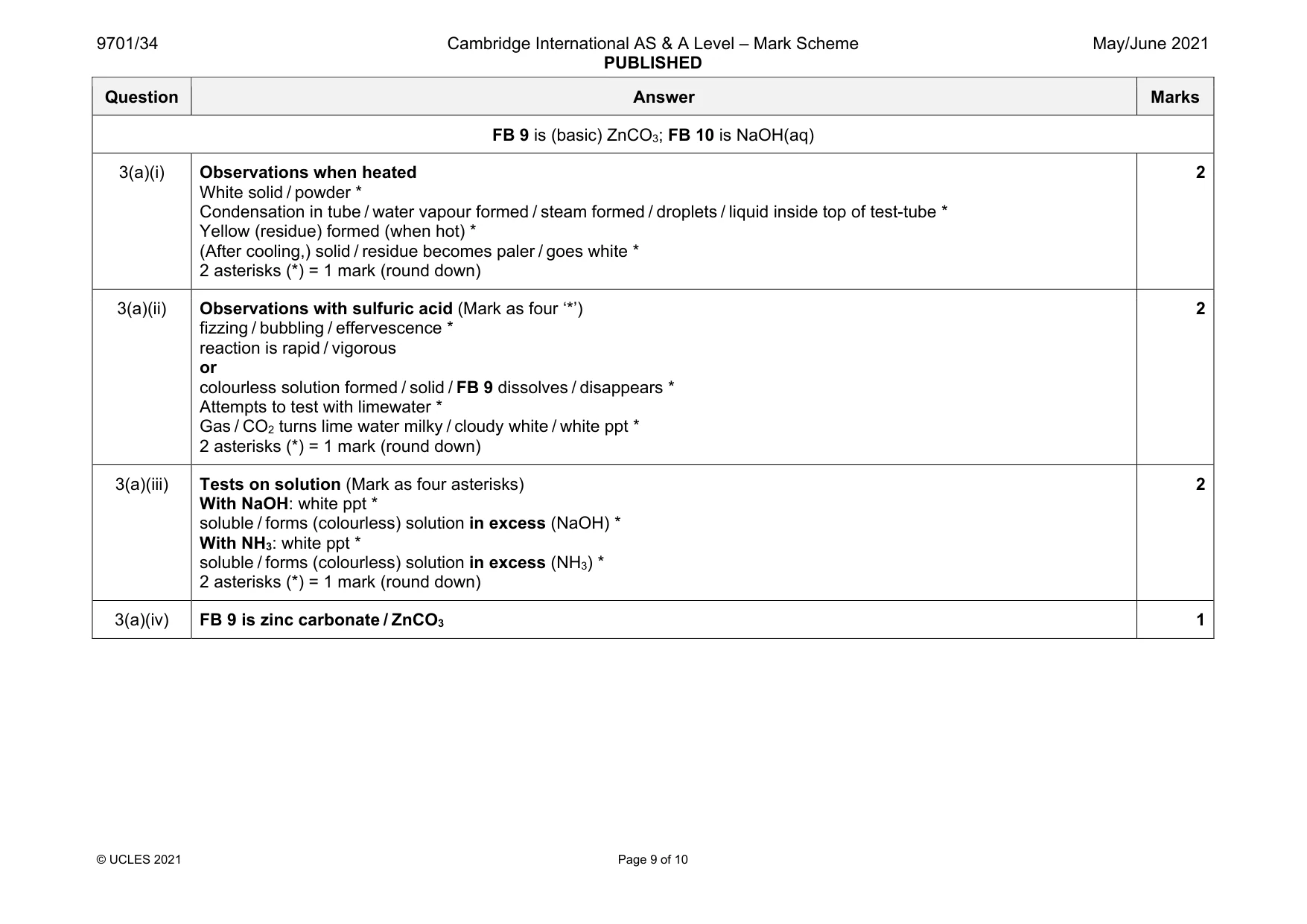 Mark scheme, page 9 of 10