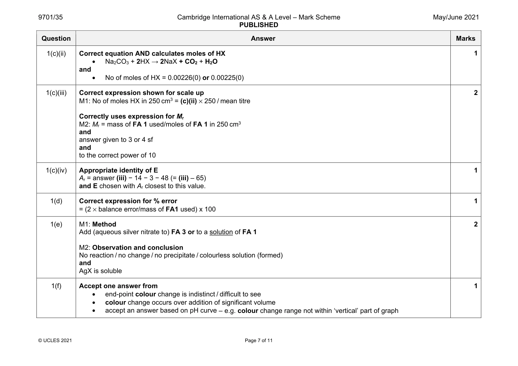 Mark scheme, page 7 of 11