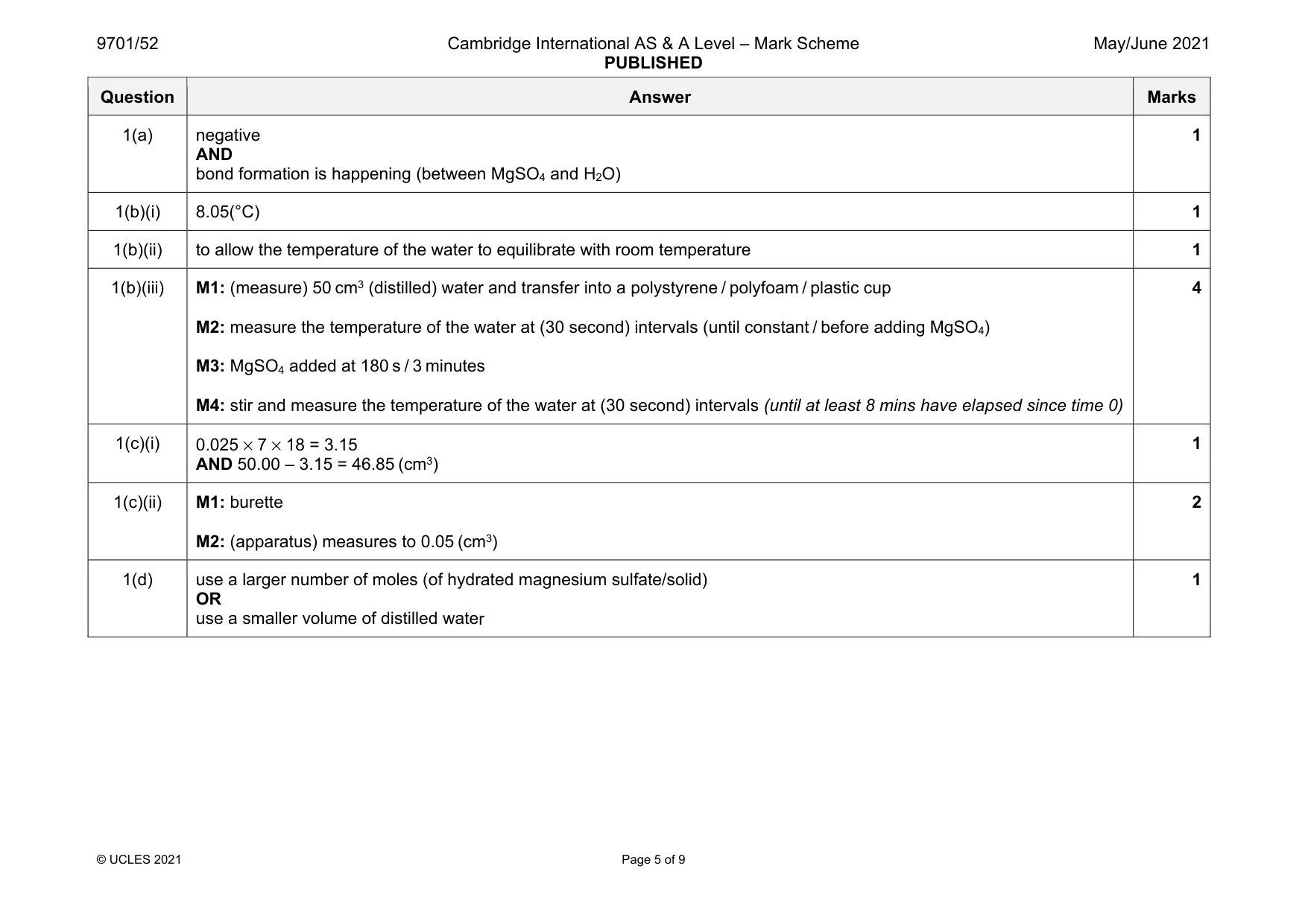 Mark scheme, page 5 of 9