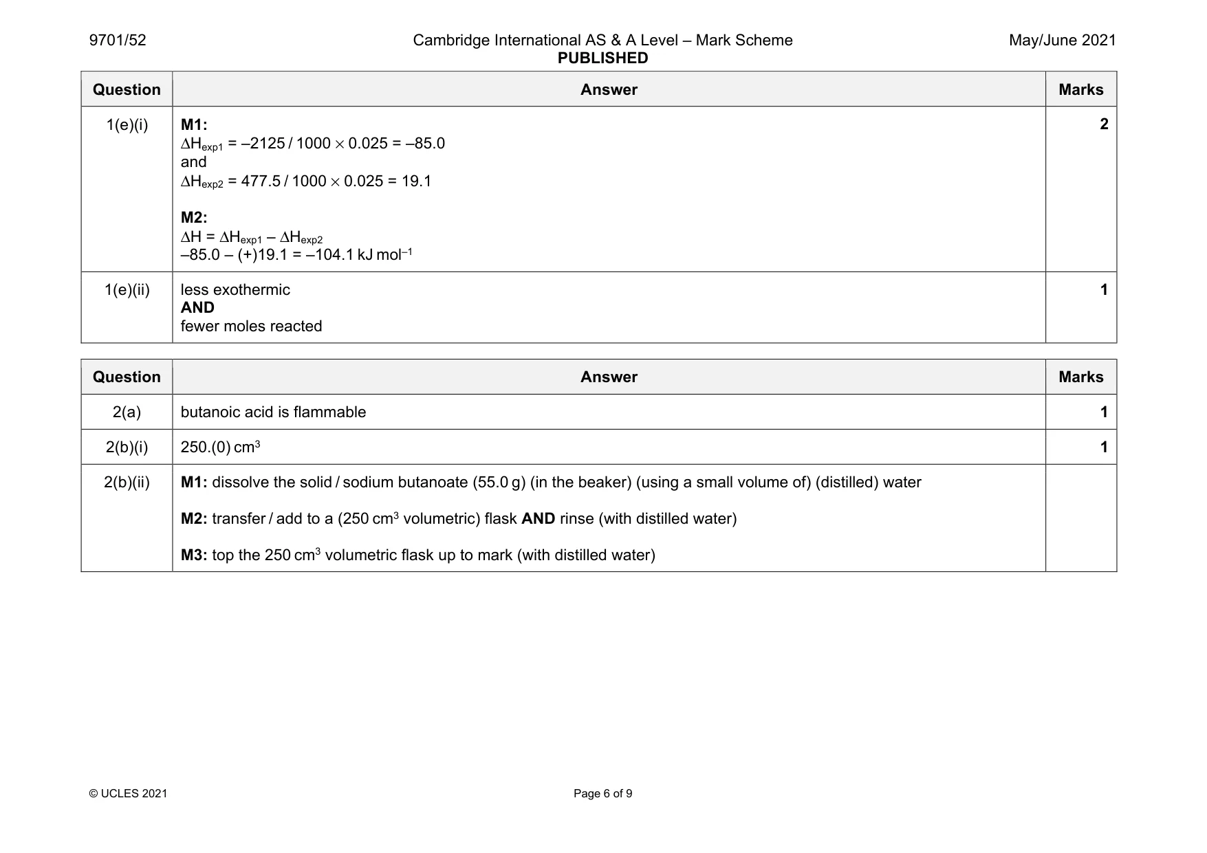 Mark scheme, page 6 of 9
