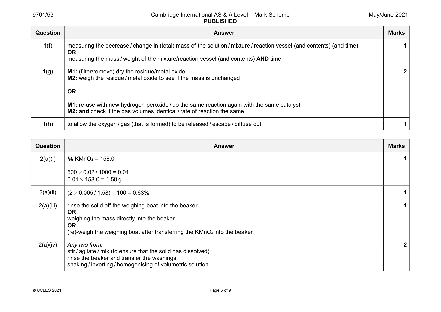 Mark scheme, page 6 of 9