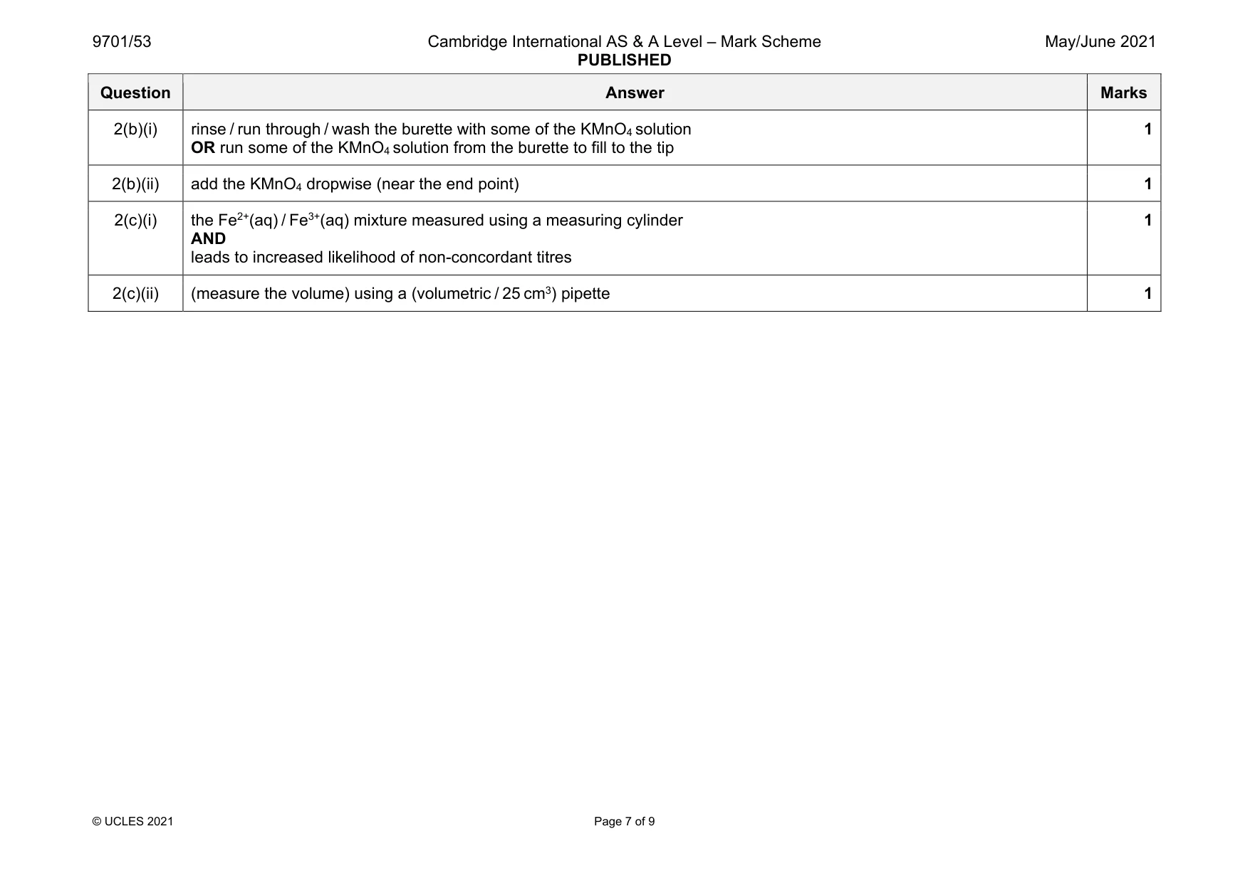 Mark scheme, page 7 of 9