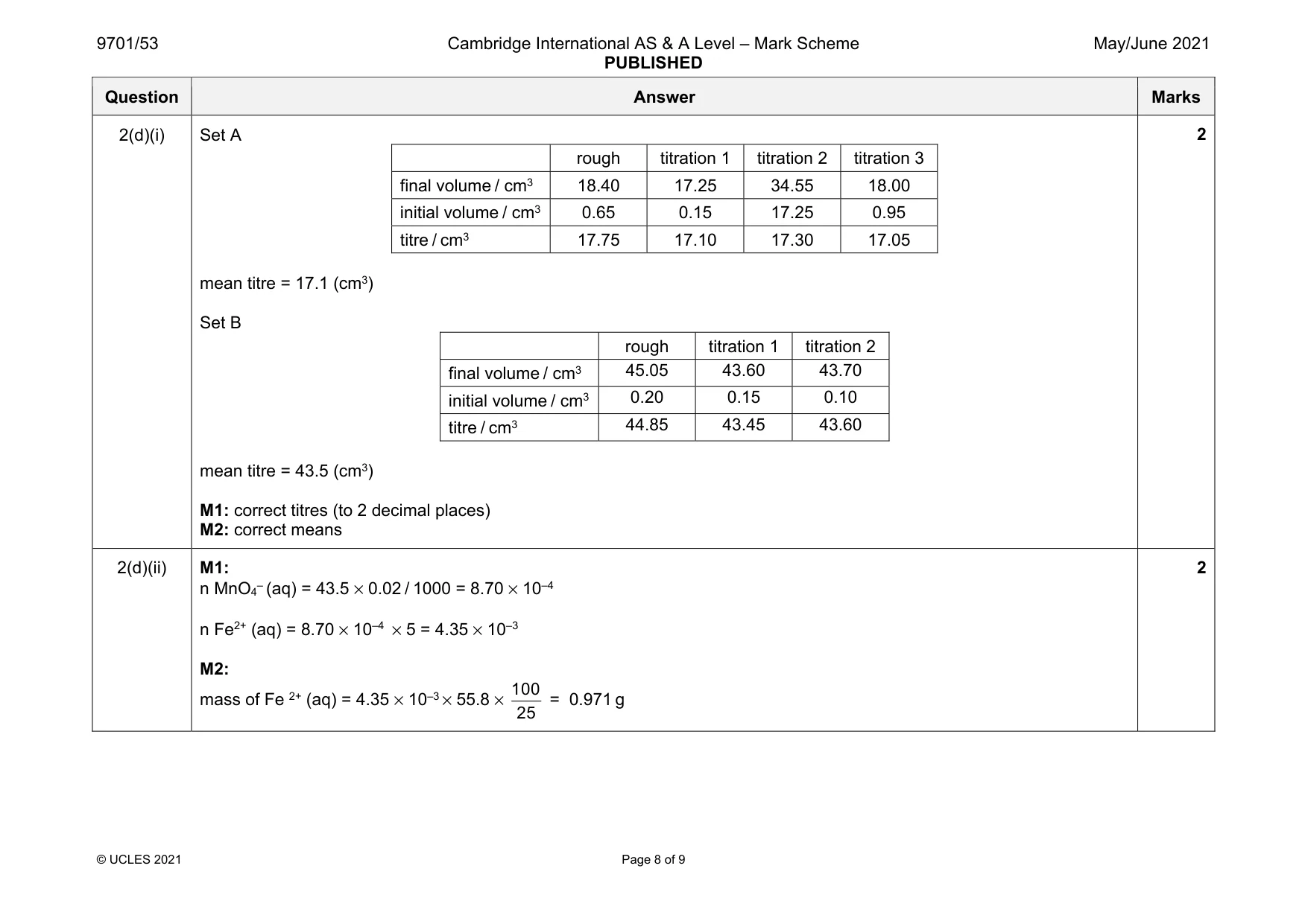 Mark scheme, page 8 of 9