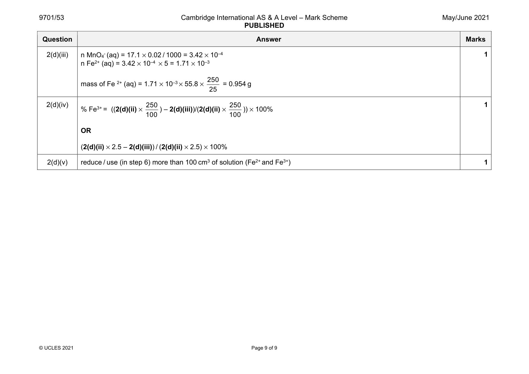 Mark scheme, page 9 of 9