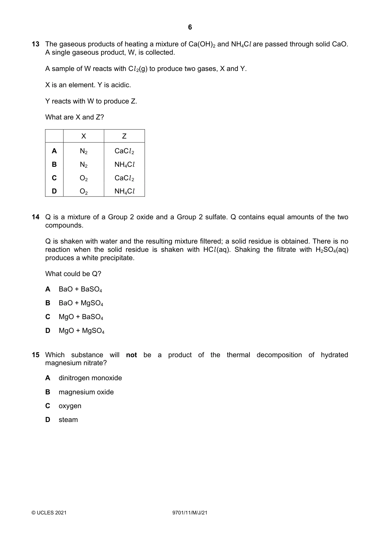 Cambridge A Level Chemistry 9701 2021 May/June Paper 1 · Variant 1 question paper, page 6 of 16