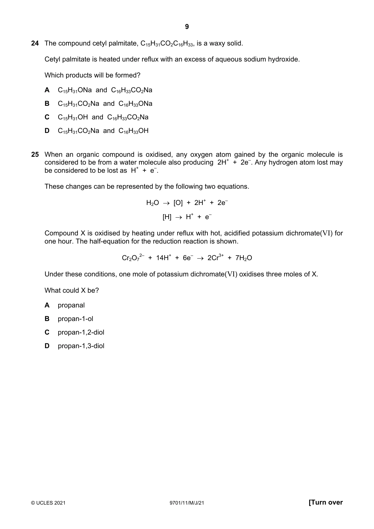 Cambridge A Level Chemistry 9701 2021 May/June Paper 1 · Variant 1 question paper, page 9 of 16