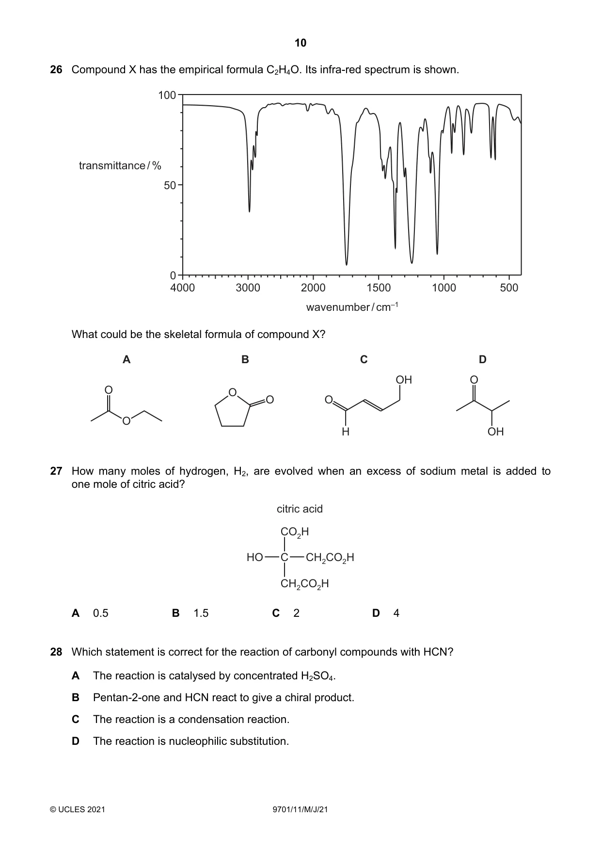 Cambridge A Level Chemistry 9701 2021 May/June Paper 1 · Variant 1 question paper, page 10 of 16