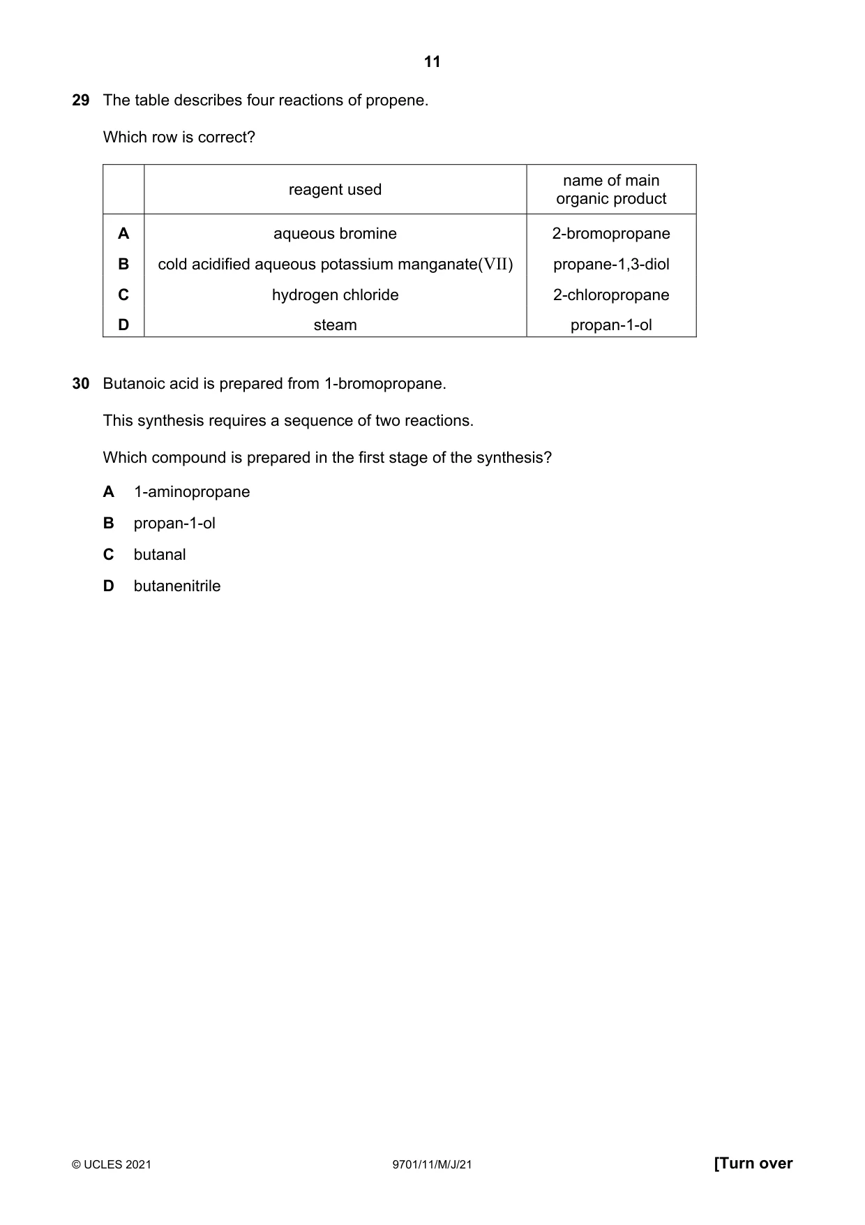 Cambridge A Level Chemistry 9701 2021 May/June Paper 1 · Variant 1 question paper, page 11 of 16