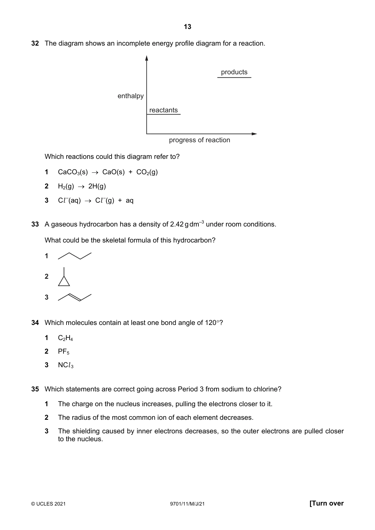 Cambridge A Level Chemistry 9701 2021 May/June Paper 1 · Variant 1 question paper, page 13 of 16