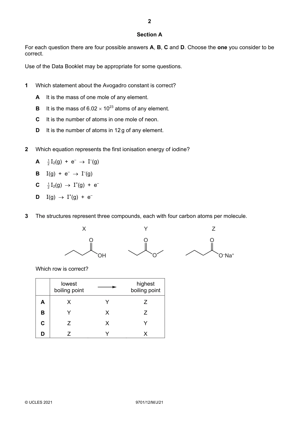 Cambridge A Level Chemistry 9701 2021 May/June Paper 1 · Variant 2 question paper, page 2 of 16