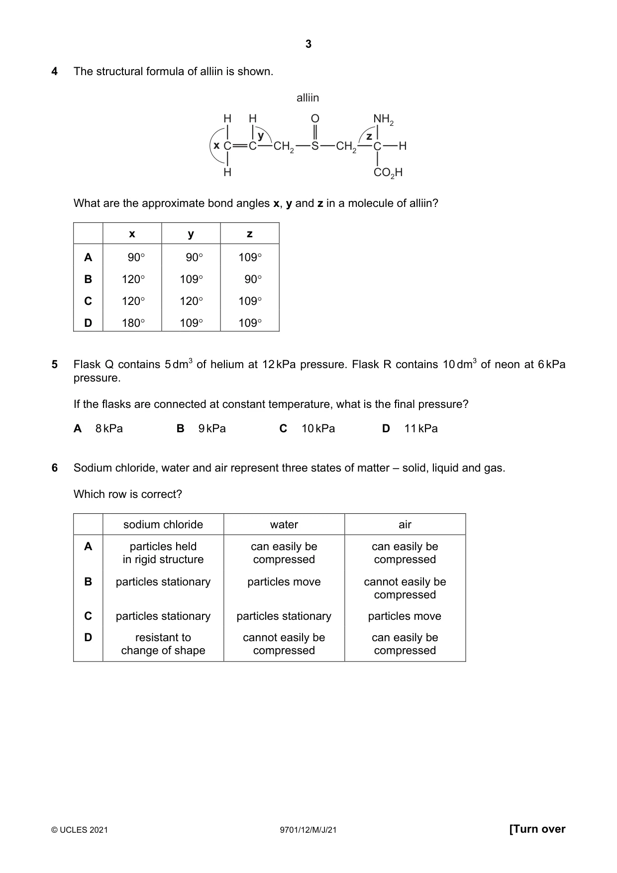 Cambridge A Level Chemistry 9701 2021 May/June Paper 1 · Variant 2 question paper, page 3 of 16