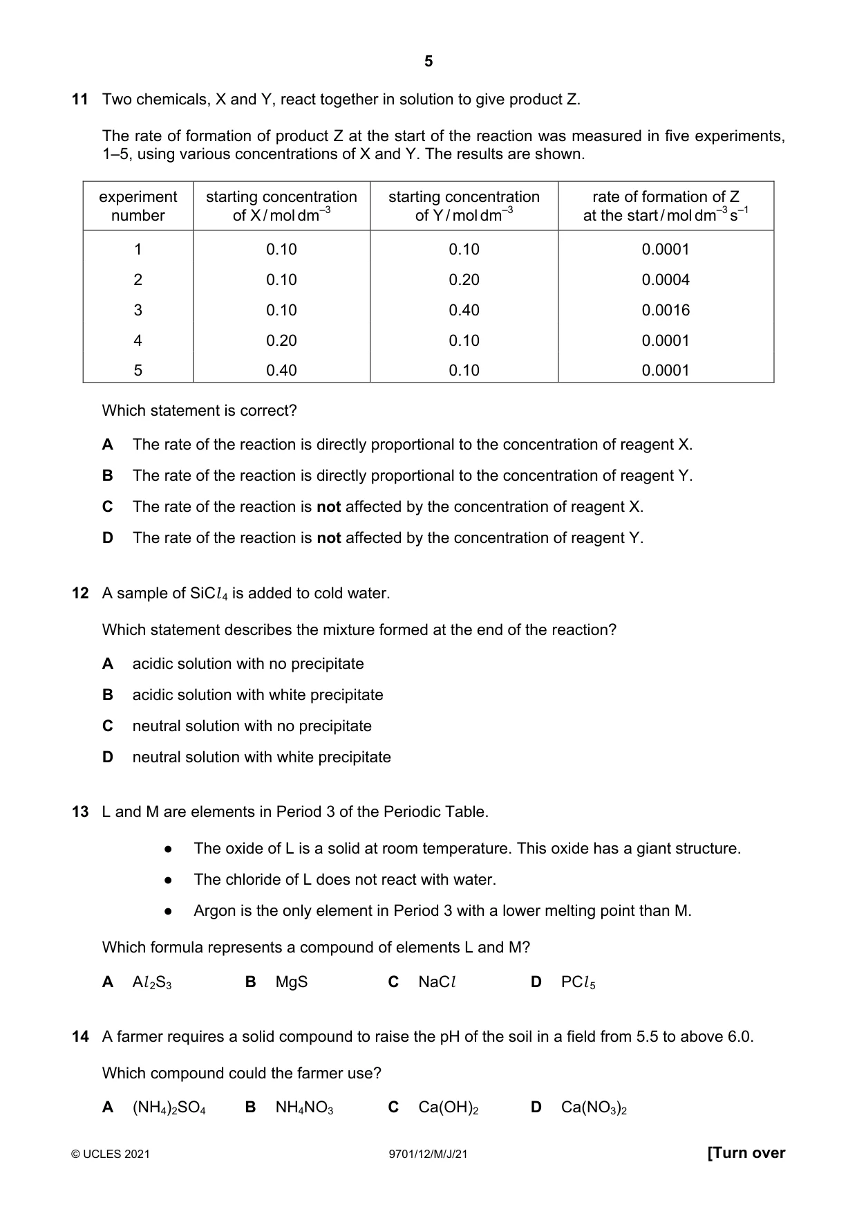 Cambridge A Level Chemistry 9701 2021 May/June Paper 1 · Variant 2 question paper, page 5 of 16