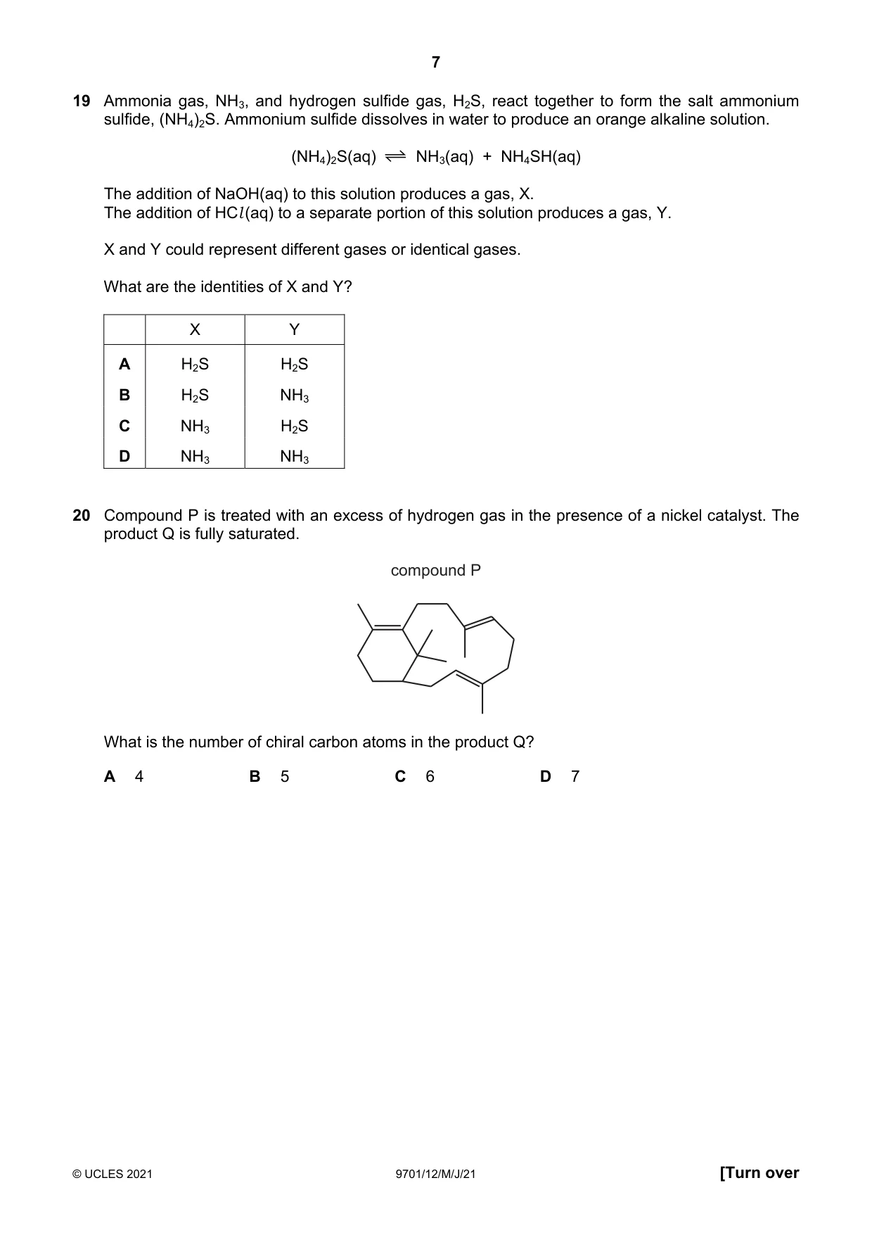 Cambridge A Level Chemistry 9701 2021 May/June Paper 1 · Variant 2 question paper, page 7 of 16