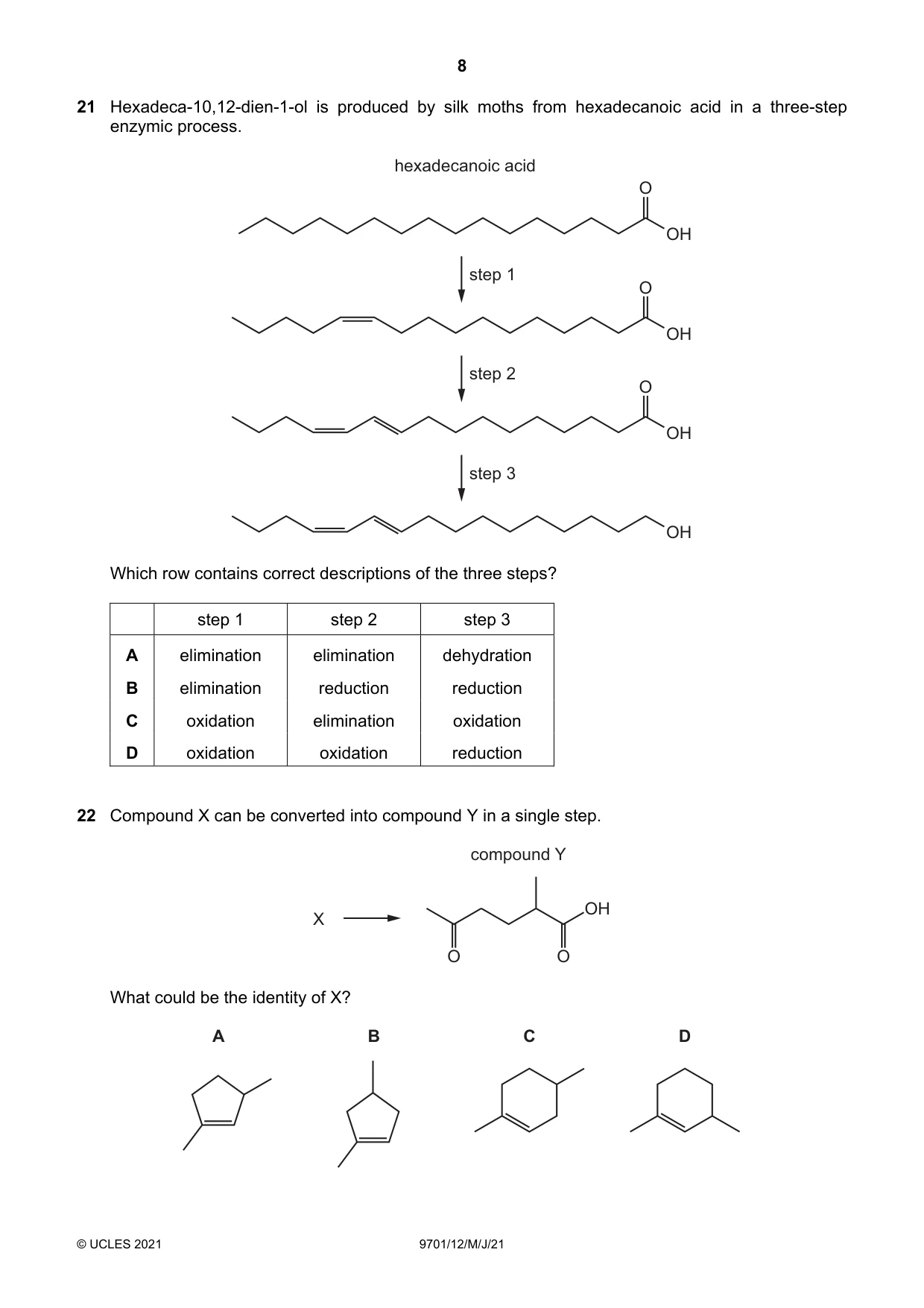Cambridge A Level Chemistry 9701 2021 May/June Paper 1 · Variant 2 question paper, page 8 of 16