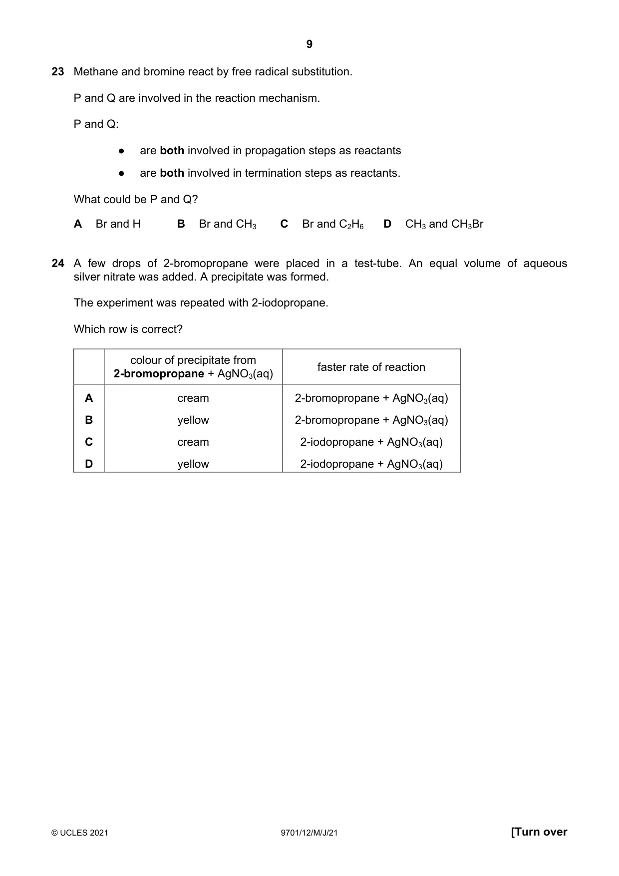 Cambridge A Level Chemistry 9701 2021 May/June Paper 1 · Variant 2 question paper, page 9 of 16