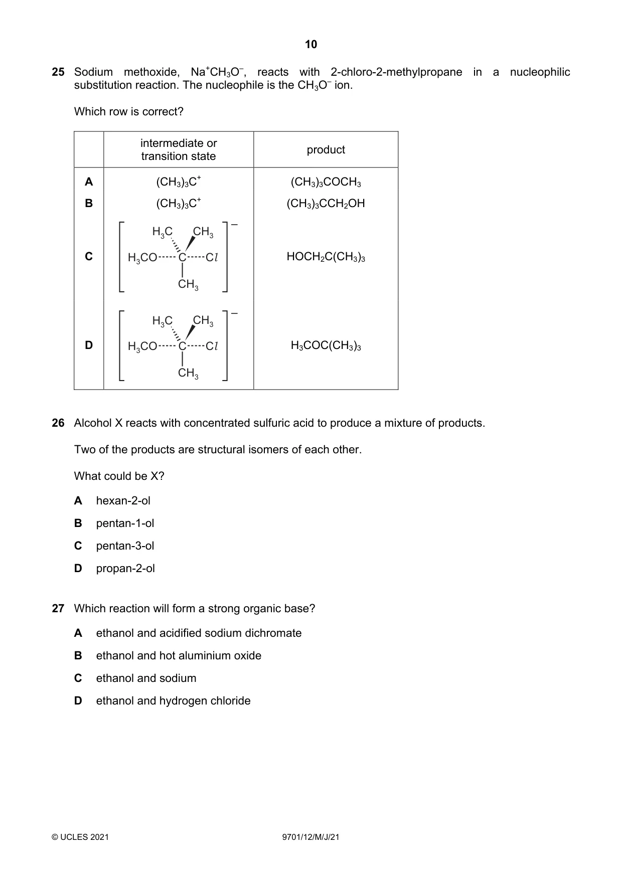 Cambridge A Level Chemistry 9701 2021 May/June Paper 1 · Variant 2 question paper, page 10 of 16