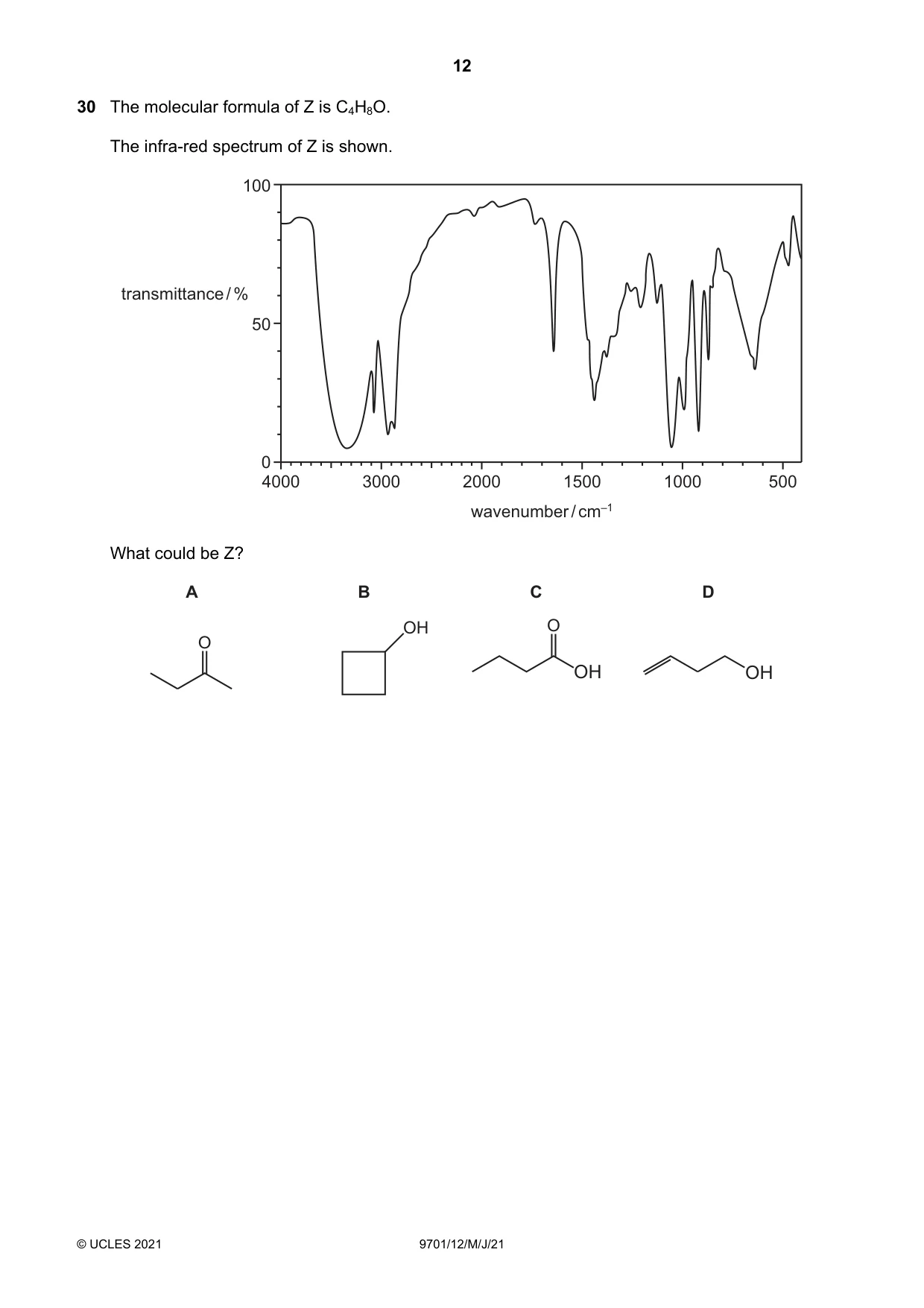 Cambridge A Level Chemistry 9701 2021 May/June Paper 1 · Variant 2 question paper, page 12 of 16