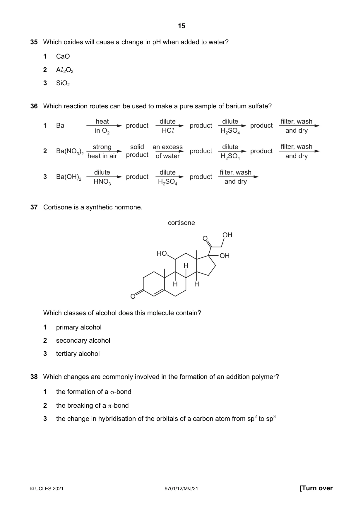 Cambridge A Level Chemistry 9701 2021 May/June Paper 1 · Variant 2 question paper, page 15 of 16
